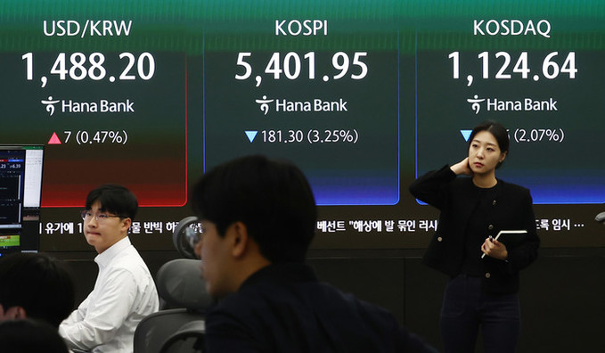 코스피, 유가 급등에 장초반 3% 급락… 원/달러 환율 1500원 목전